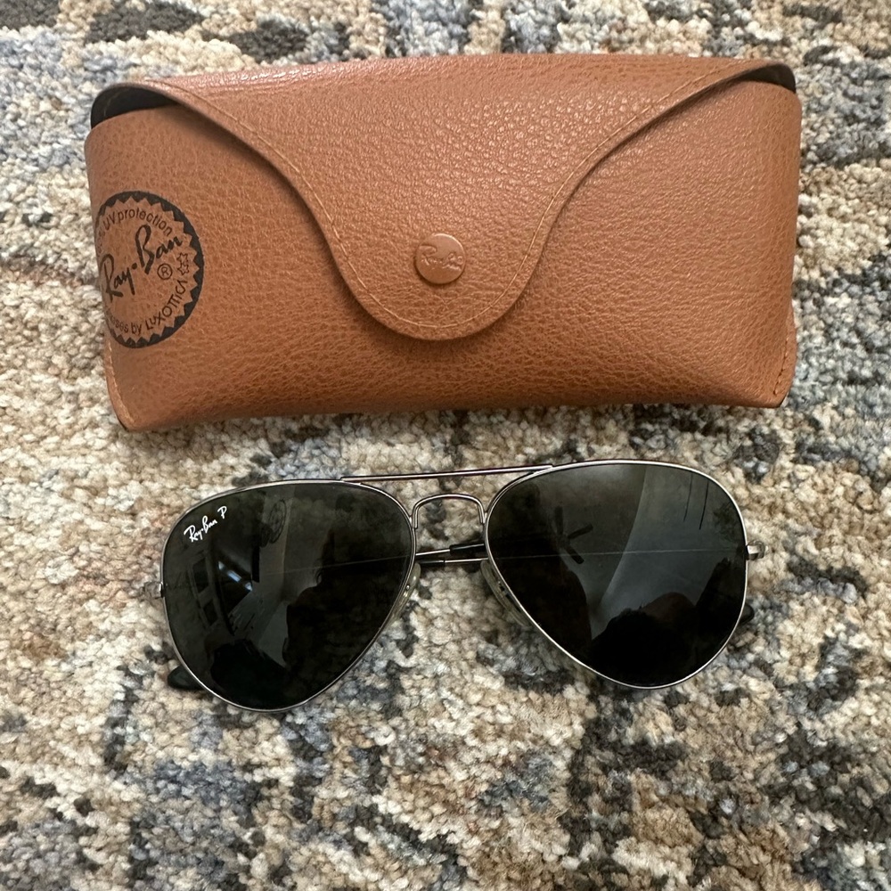 Ray-Ban Aviator Polarized Sunglasses-Silver Metal Frame